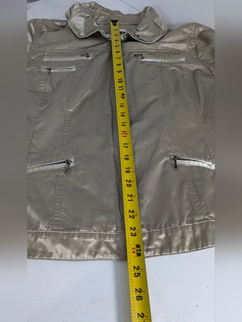 Chicos Casual Khaki Metallic Sheen Kori Jacket Front Full Zip Size 3=XL - Picture 8 of 14